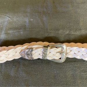 White leather braided belt